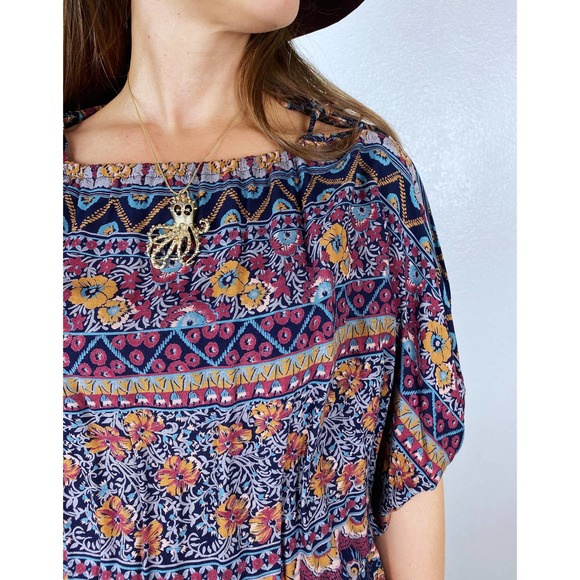 vintage 70s Wide Sleeve FLORAL PRINT Boho DRESS Small peasant dolman sleeve midi - Picture 5 of 10